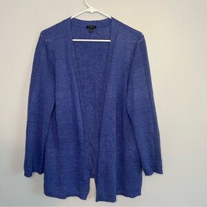 Talbots Womens Linen Knit Open Front Cardigan Blue Petite Sz M Lightweight
